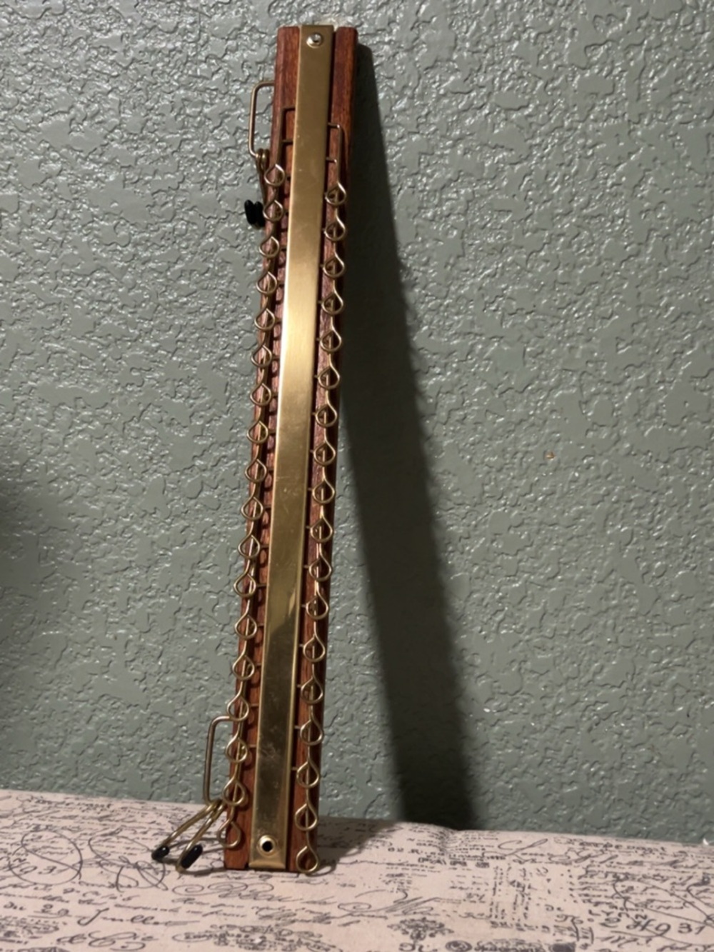 Vintage Wood and Brass Scarf / Tie Hanger - Brown / Gold